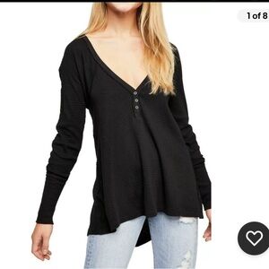 Free People Citrine Textured Cotton Blend Top - Black Size Small